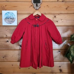 Rothschild 💜 Vintage Red Dress Coat Jacket Pleated Plaid Faux Fur Lined Girls 4
